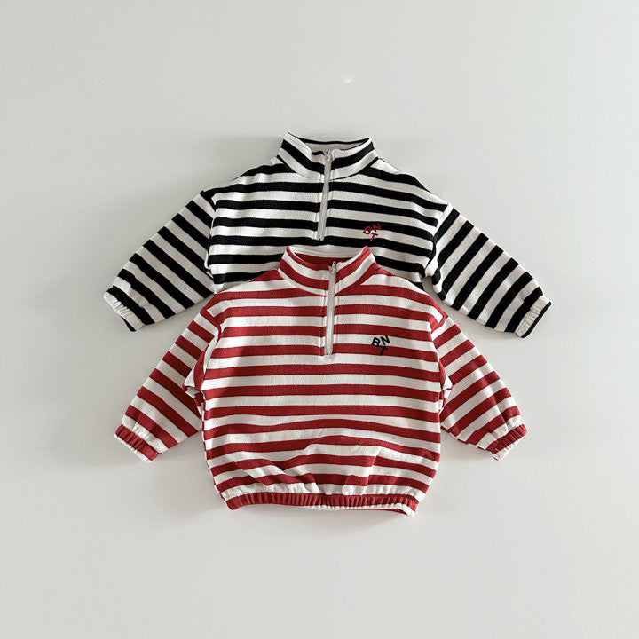 （Pre Order 2 Weeks）Unisex Fall Stripe Zipper Sweatshirt