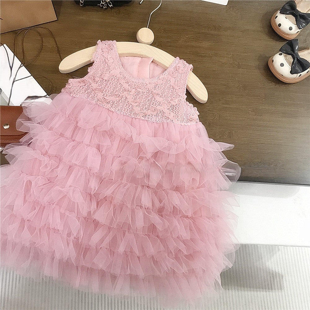 （In Production）Girls Spring&Summer Pink Floral Tulle Dress