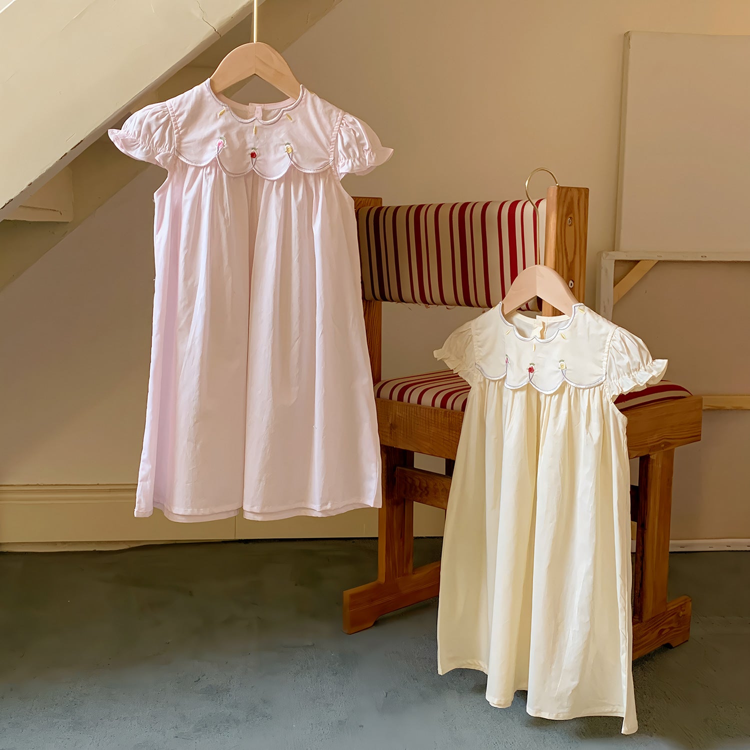 （In Production）Girls Spring&Summer Scallop Collar Embroidery Dress