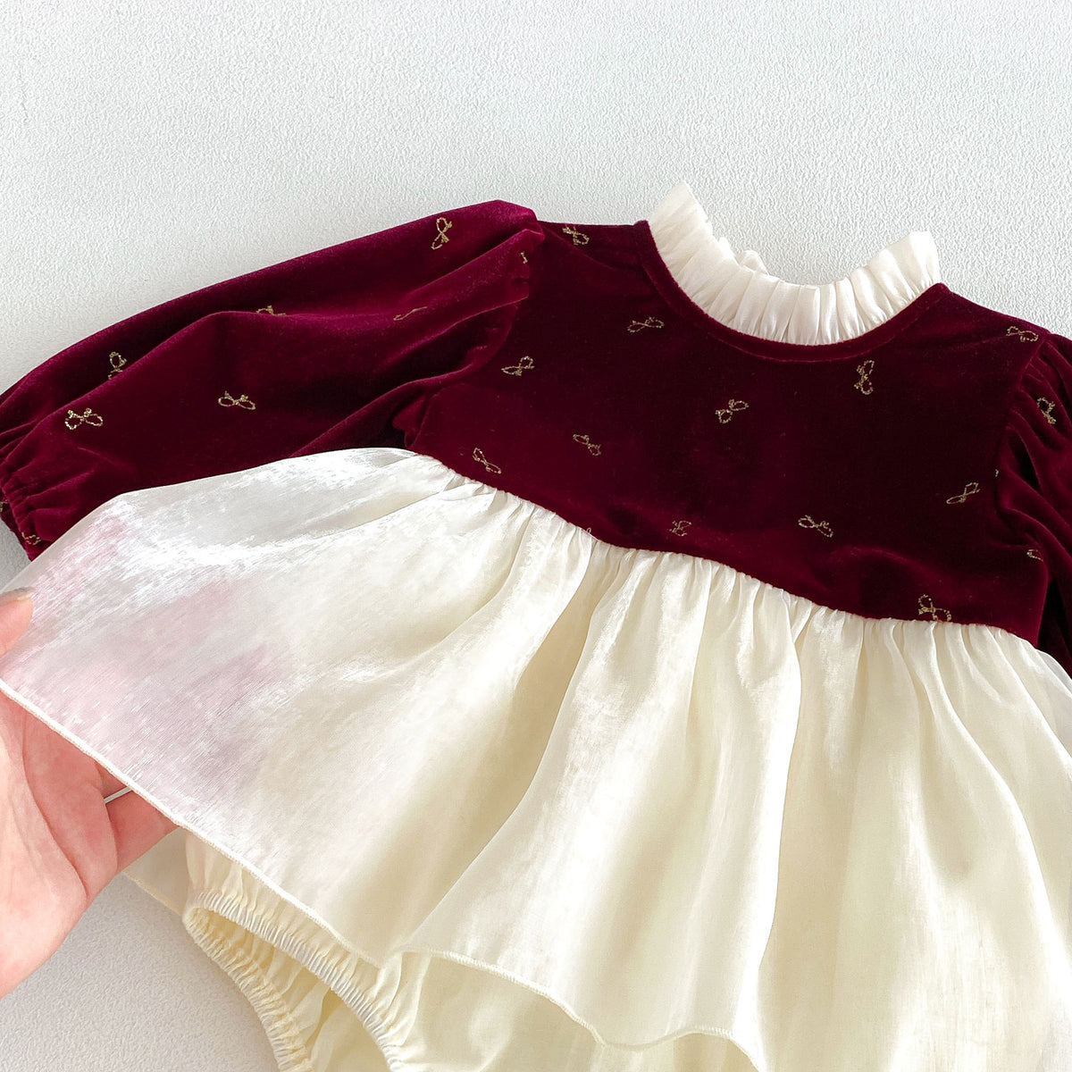 （Pre Order 2 Weeks）Toddler Girls Fall Bow Red Velvet Tulle Romper