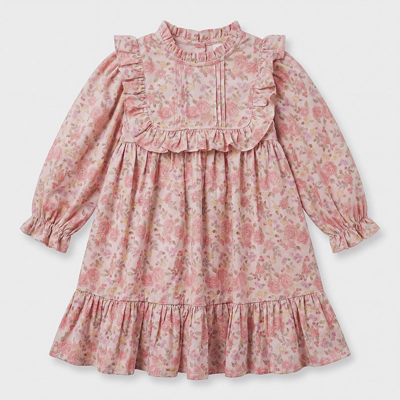 （Pre Order 2 Weeks）Girls Fall Floral Print Ruffle Dress