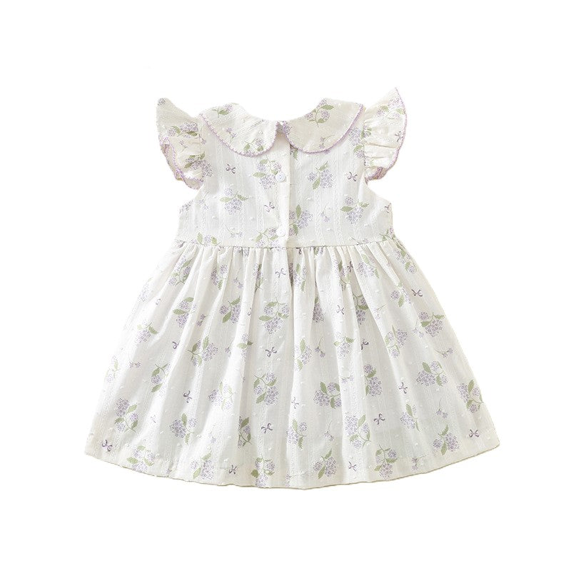 （In Production）One Pack(5 Pieces total)Sale Girls Lavender Floral Smocked Dress