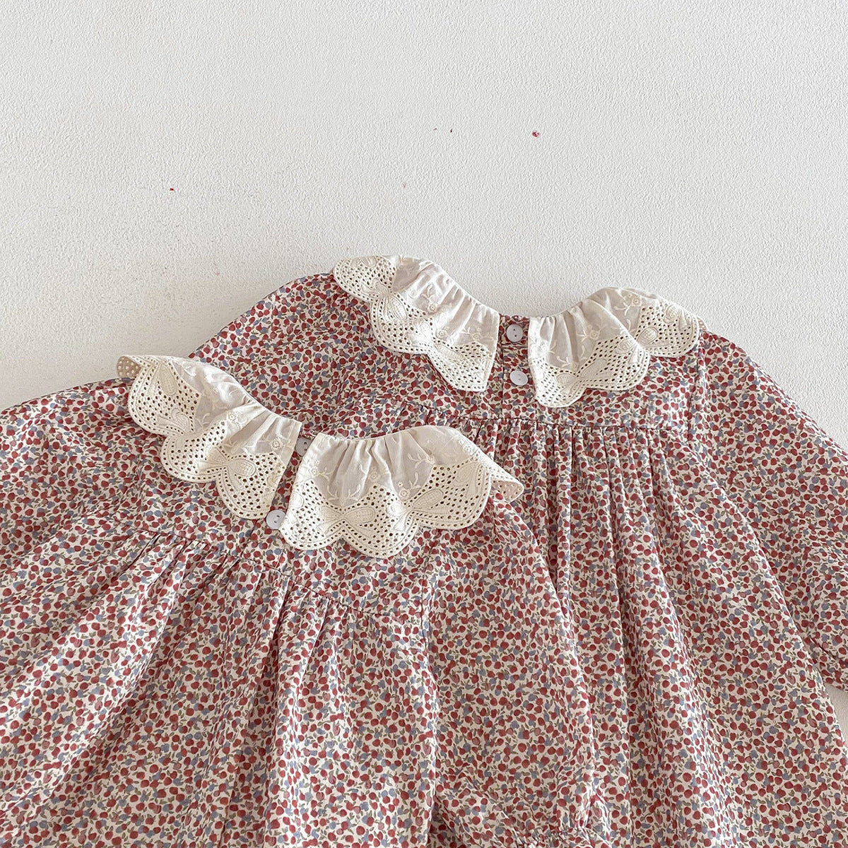 （Pre Order 2 Weeks）Sisters Fall Floral Print Ruffle Collar Dress&Romper
