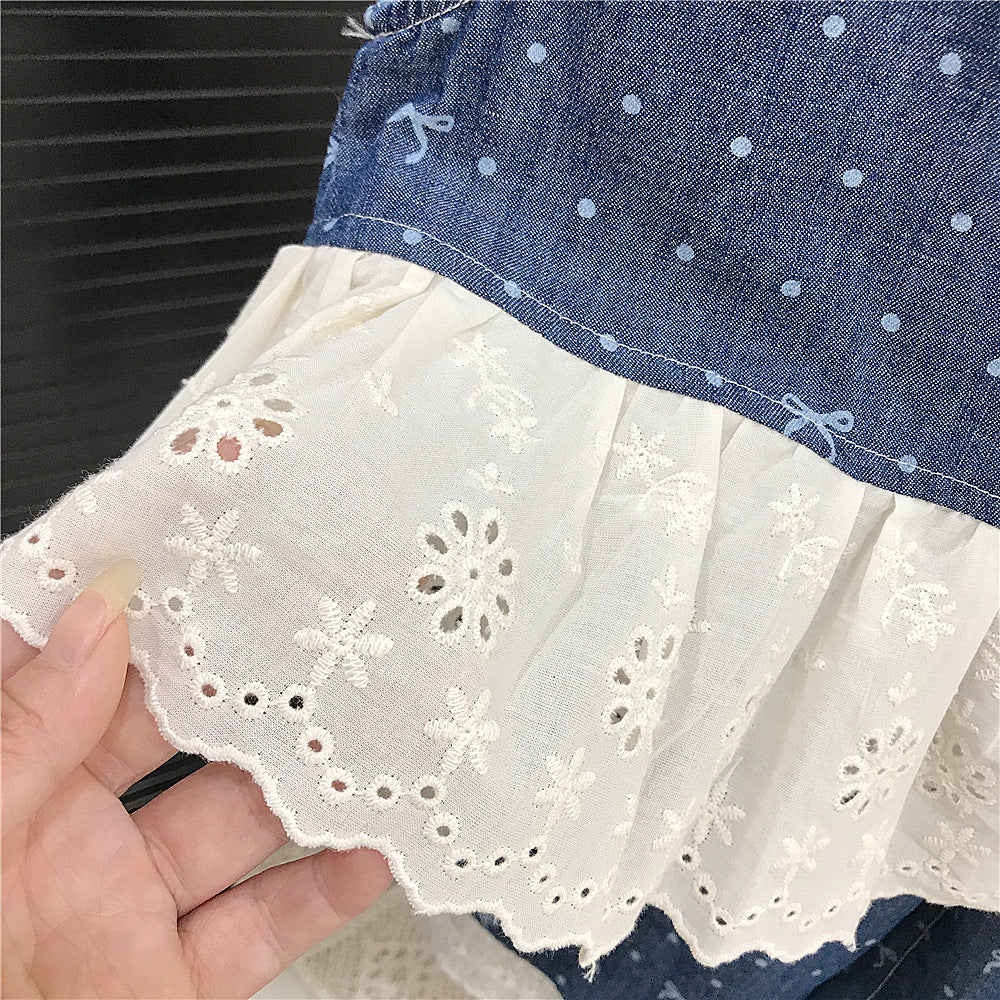 （In Production）Girls Summer Lace Denim Outfit Set