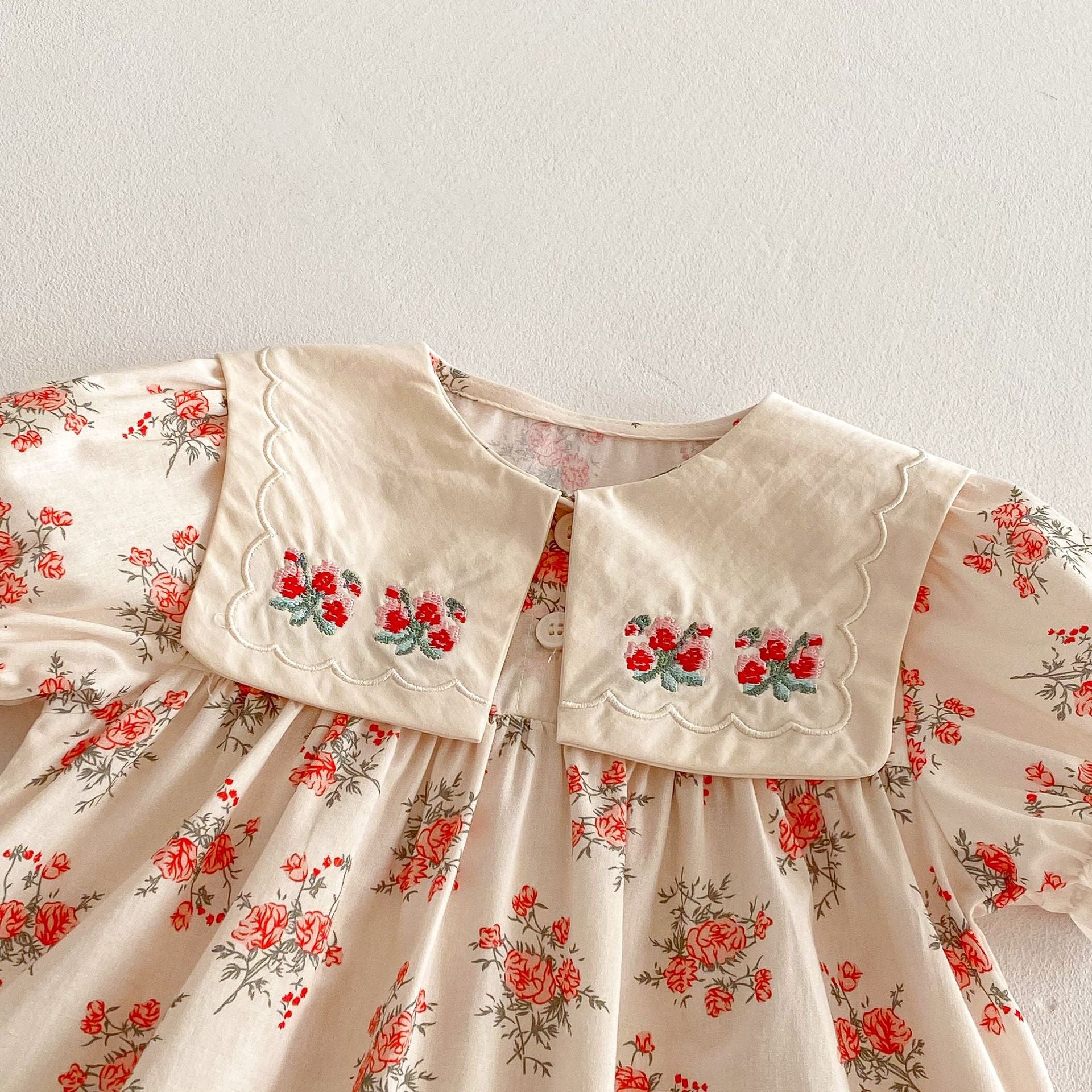 （Pre Order 2 Weeks）Girls Floral Embroidery Collar Dress
