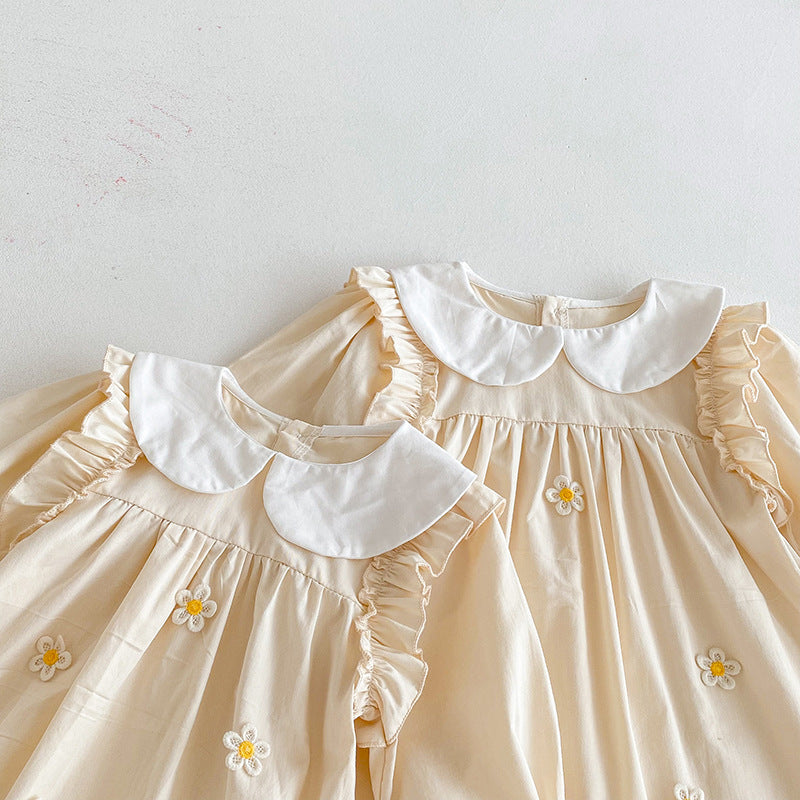 （In Production）Sisters Baby Collar Floral Ruffle Dress&Romper