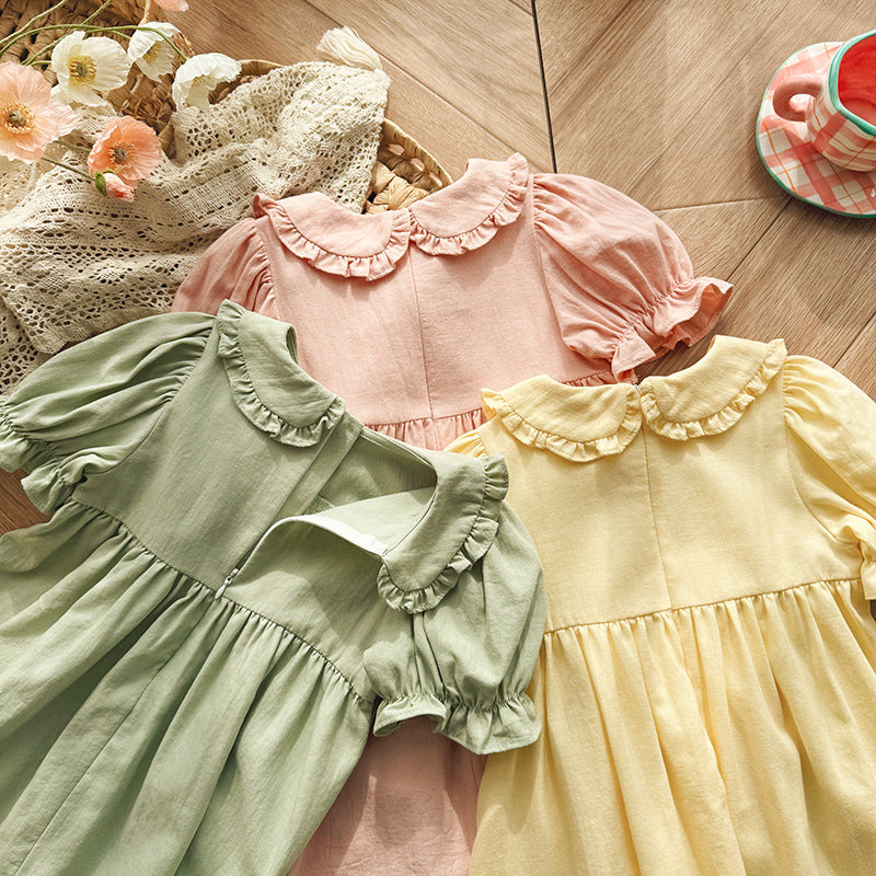 （In Production）Girls Spring&Summer Smocked Ruffle Baby Collar Dress