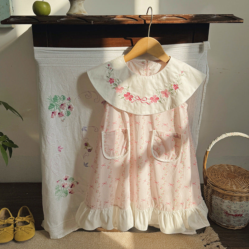 （In Production）Girls Spring&Summer Floral Embroidery Dress with Pockets