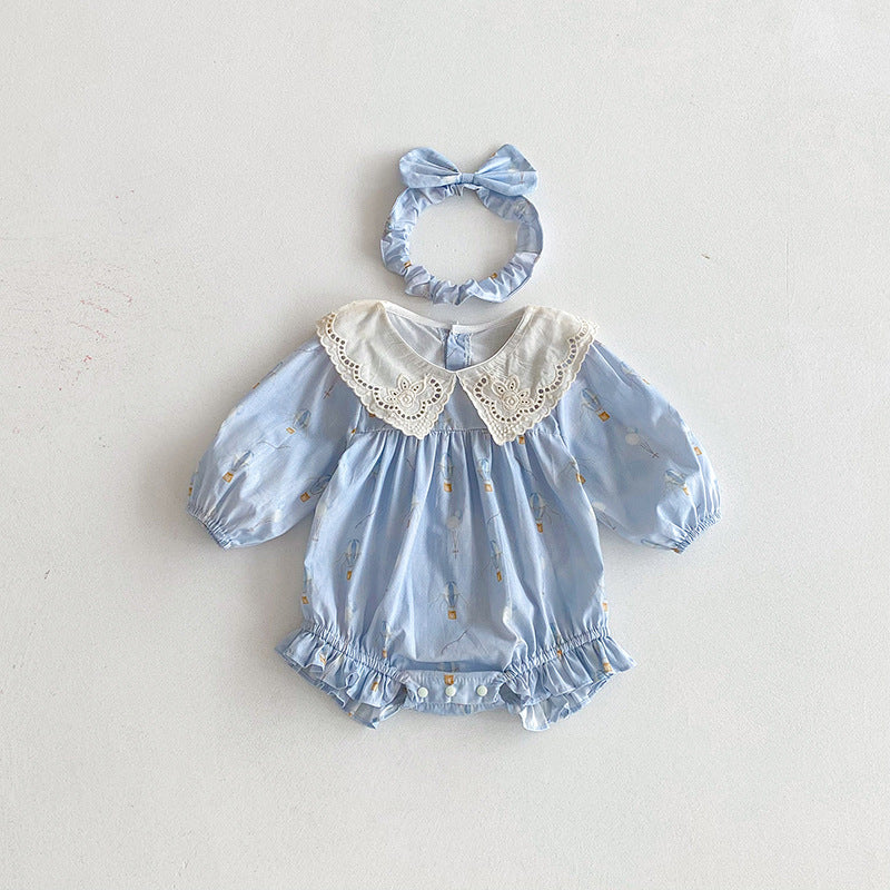 （In Production）Sisters Fall Print Lace Baby Collar Dress&Romper