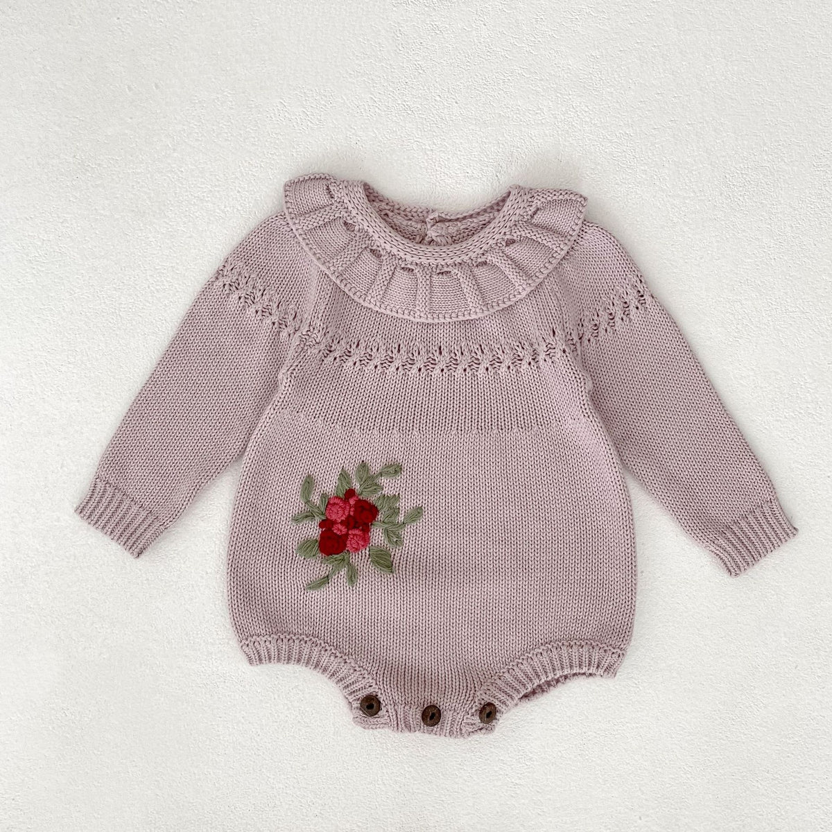 （Pre Order 2 Weeks）Toddler Girls Fall Embroidery Knitted Romper