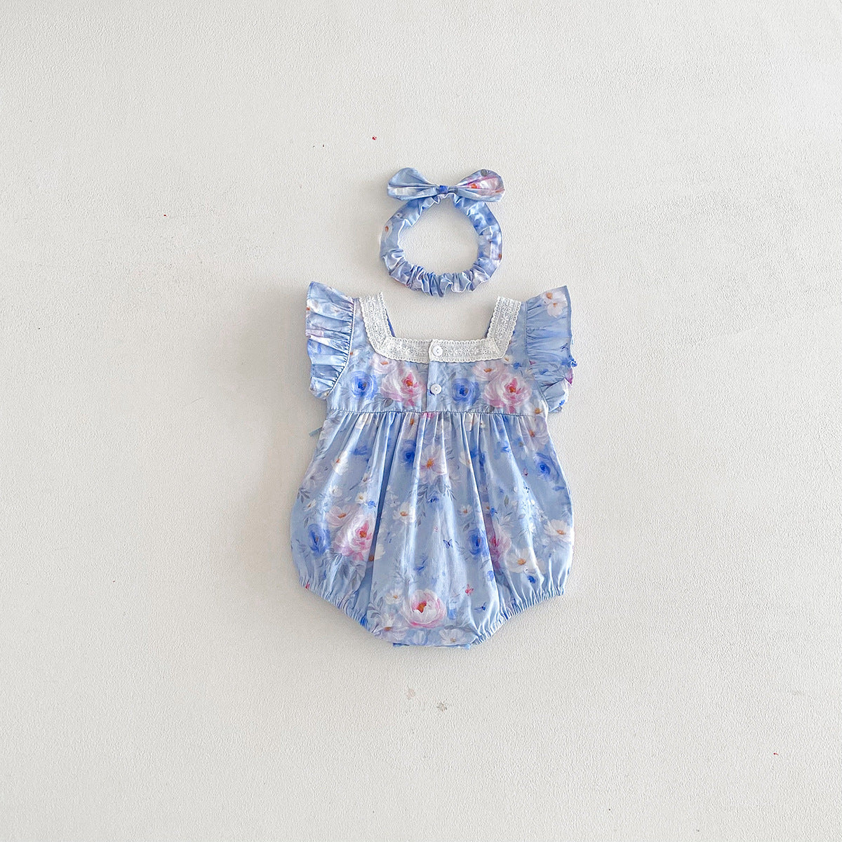 （In Production）Sisters Spring&Summer Floral Print Lace Ruffle Dress,Romper