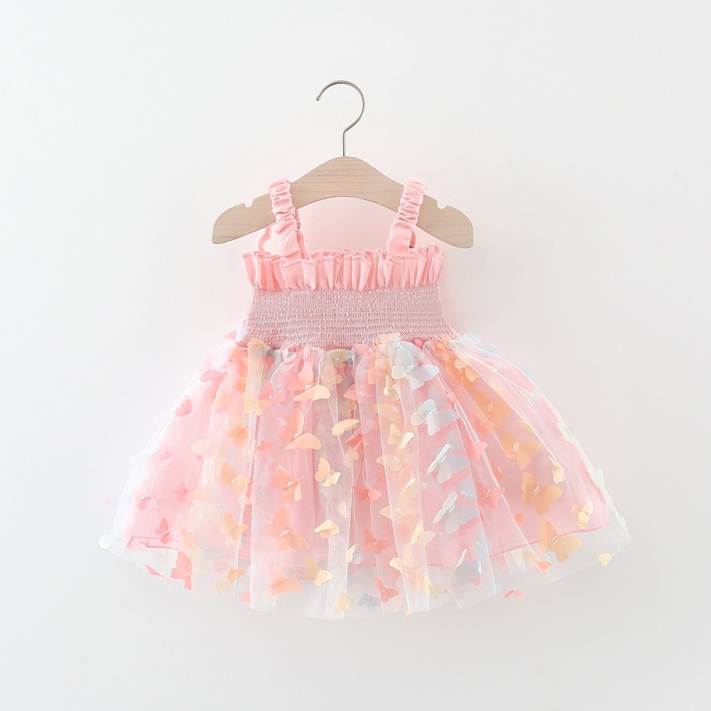 （Pre Order）One Pack(4 Pieces total)Sale Girls Spring and Summer Butterfly Shaped Smocked Tulle Dress