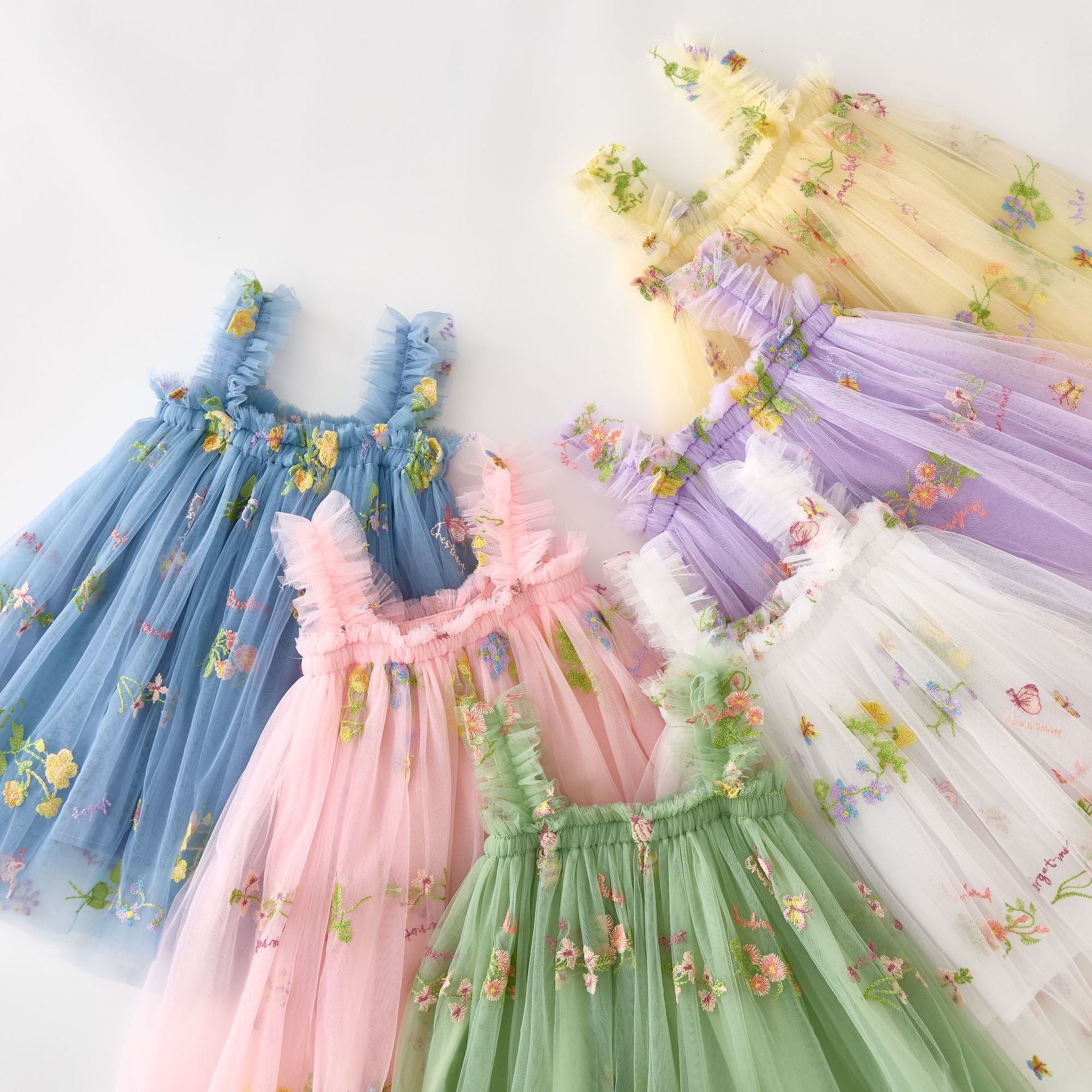 （In Production）Girls Spring&Summer Floral Embroidery Tulle Dress