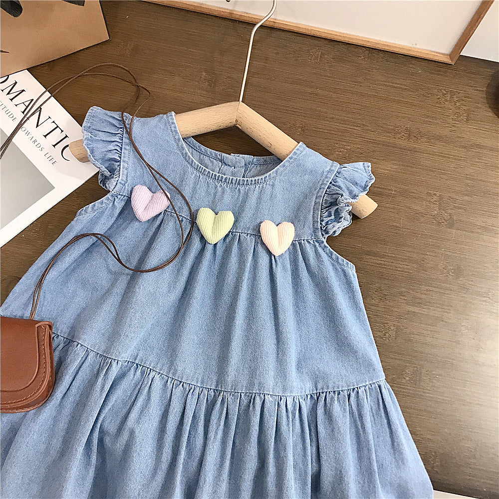 （In Production）Girls Spring&Summer Heart Denim Dress