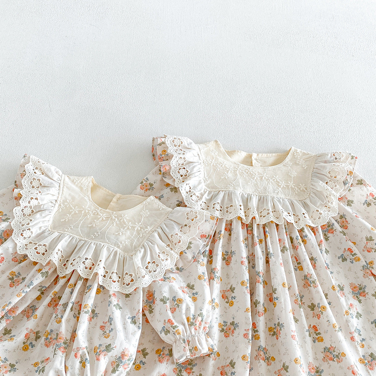 （Pre Order 2 Weeks）Sisters Fall Floral Print Lace Ruffle Dress&Romper