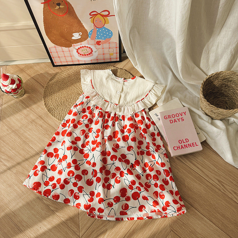 （In Production）Girls Spring&Summer Cherry Embroidery Dress