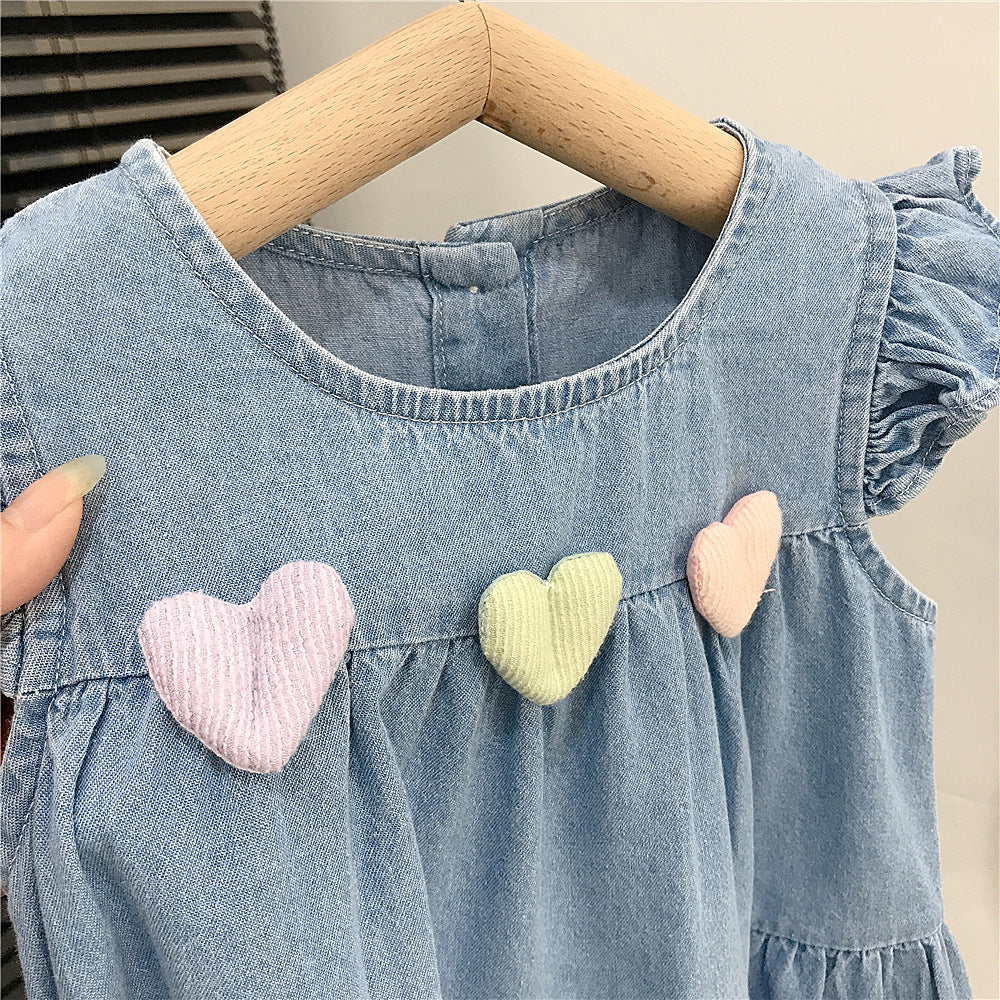 （In Production）Girls Spring&Summer Heart Denim Dress