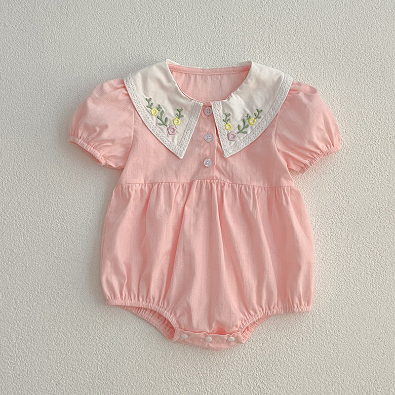 （Pre Order 2 Weeks）Sisters Floral Embroidery Collar Pink Dress&Romper