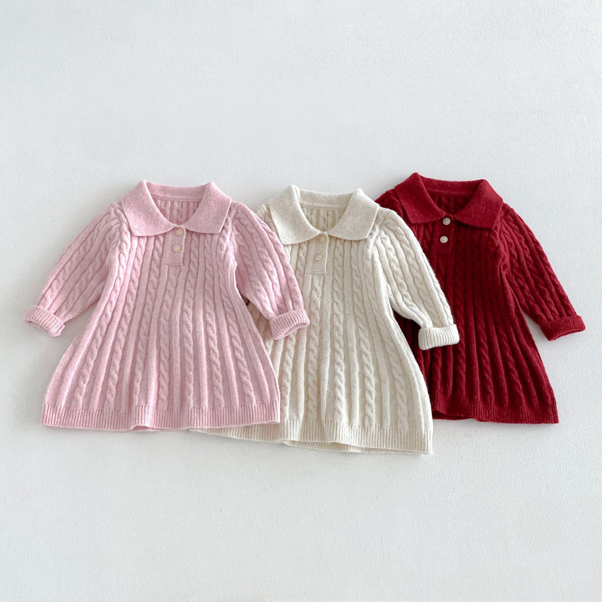 （Pre Order 2 Weeks）Girls Fall Cable Knit Long Sleeve Dress