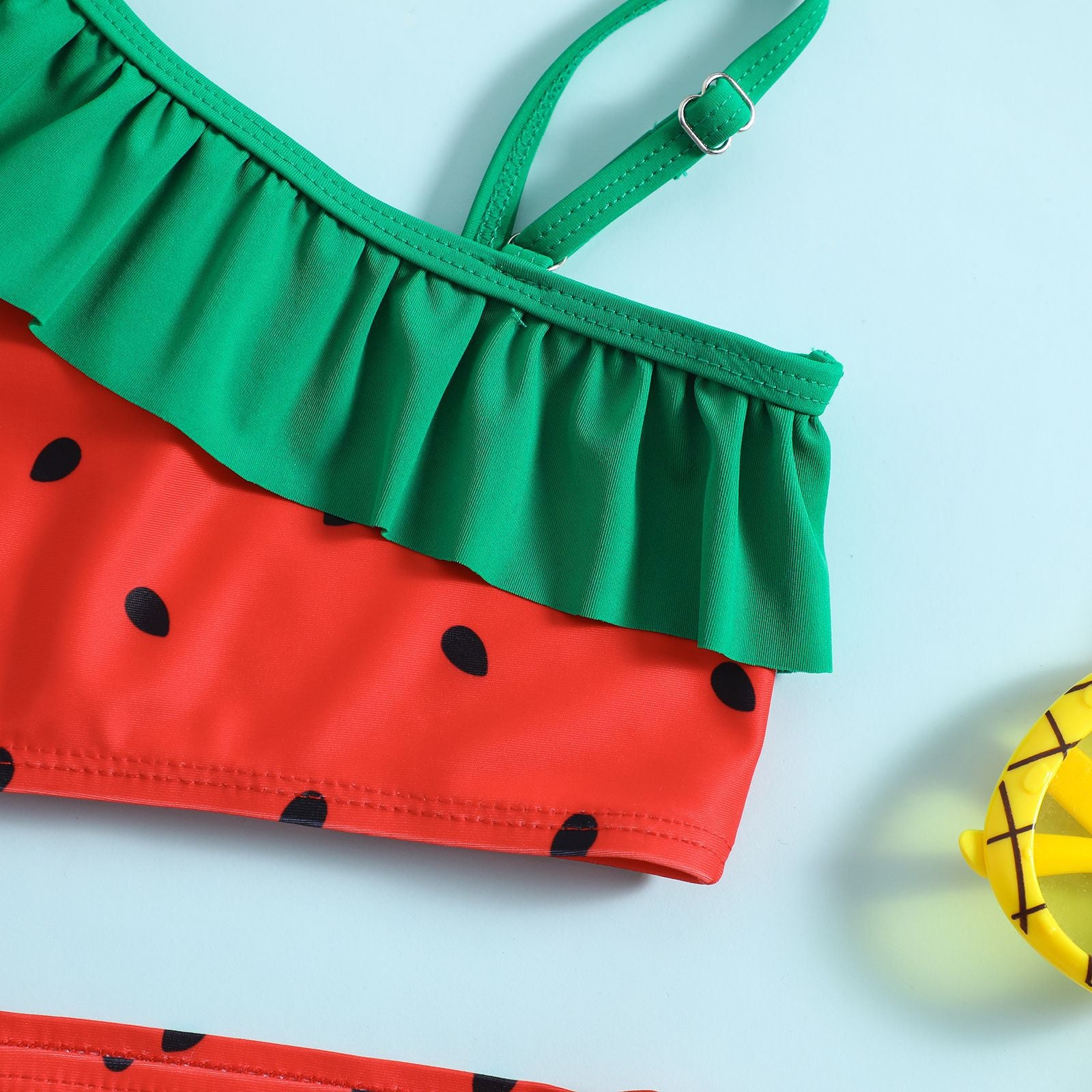 （In Production）Girls Summer Watermelon&Pineapple Print Swim Set