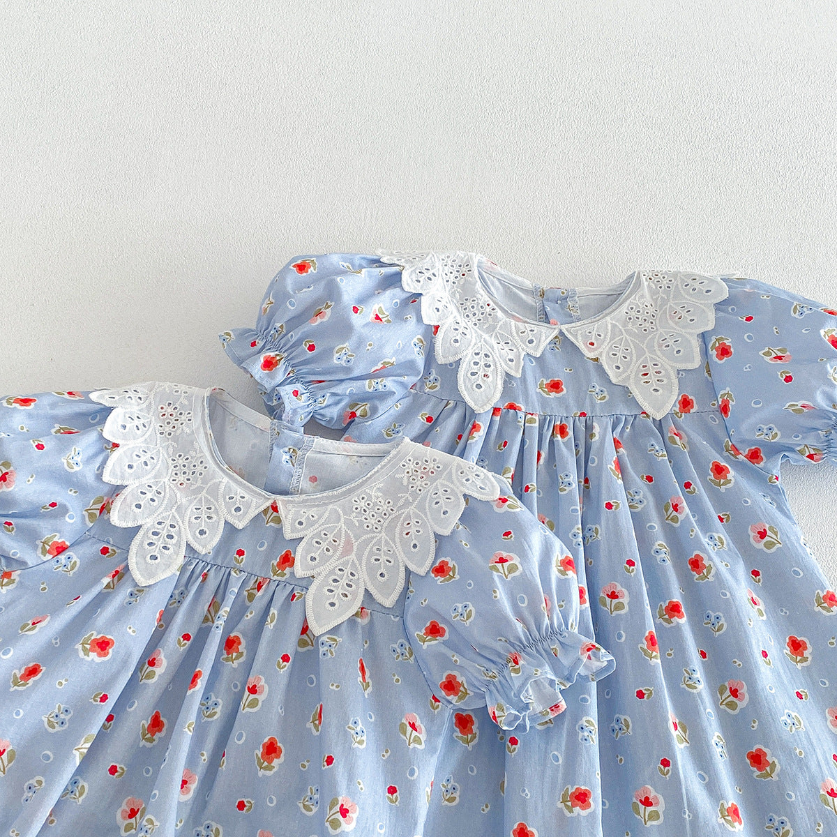 （In Production）Sisters Summer Floral Print Baby Collar Dress&Romper