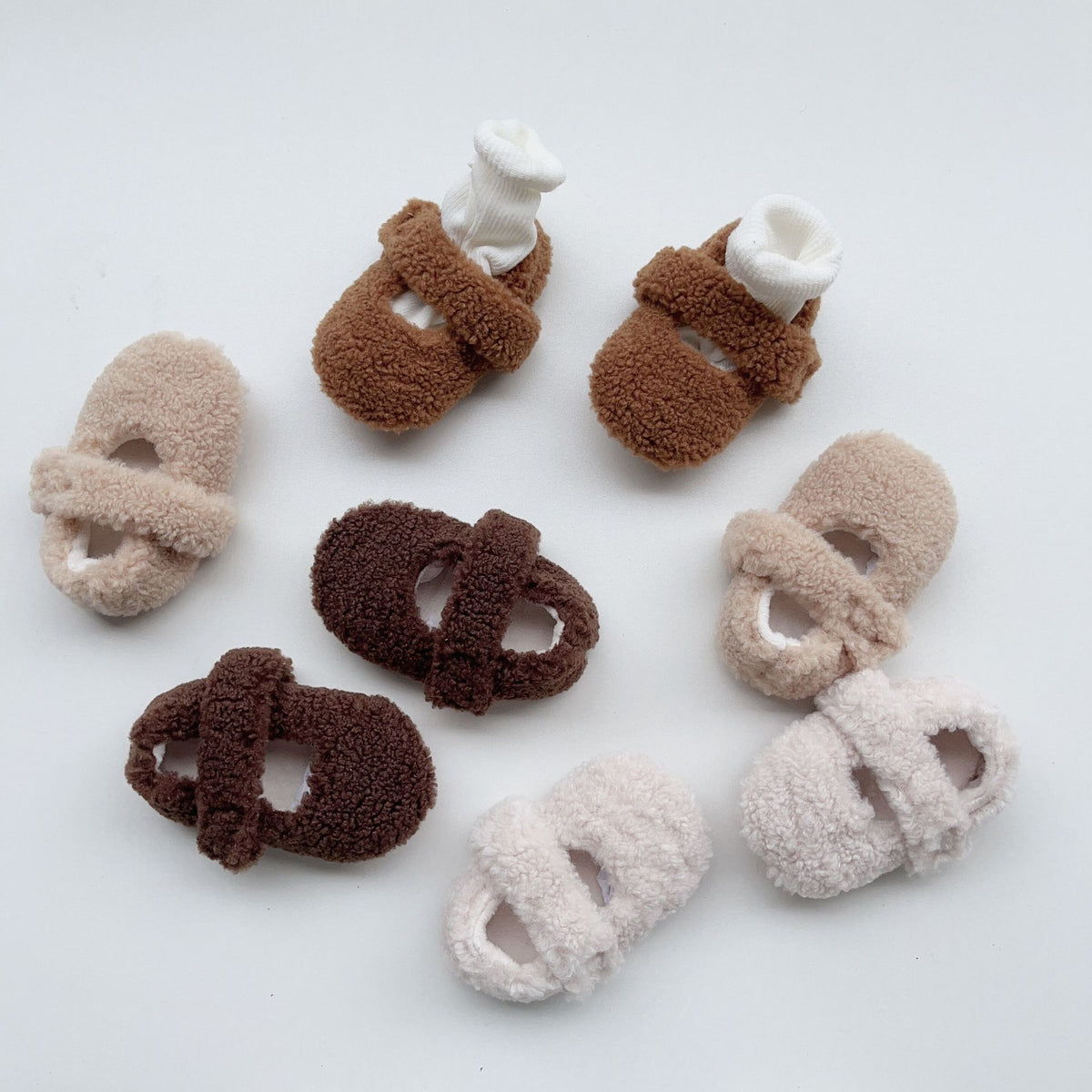 （Pre Order）Kids Fall&Winter Warm Teddy Fleece Baby Mary Jane Crib Shoes