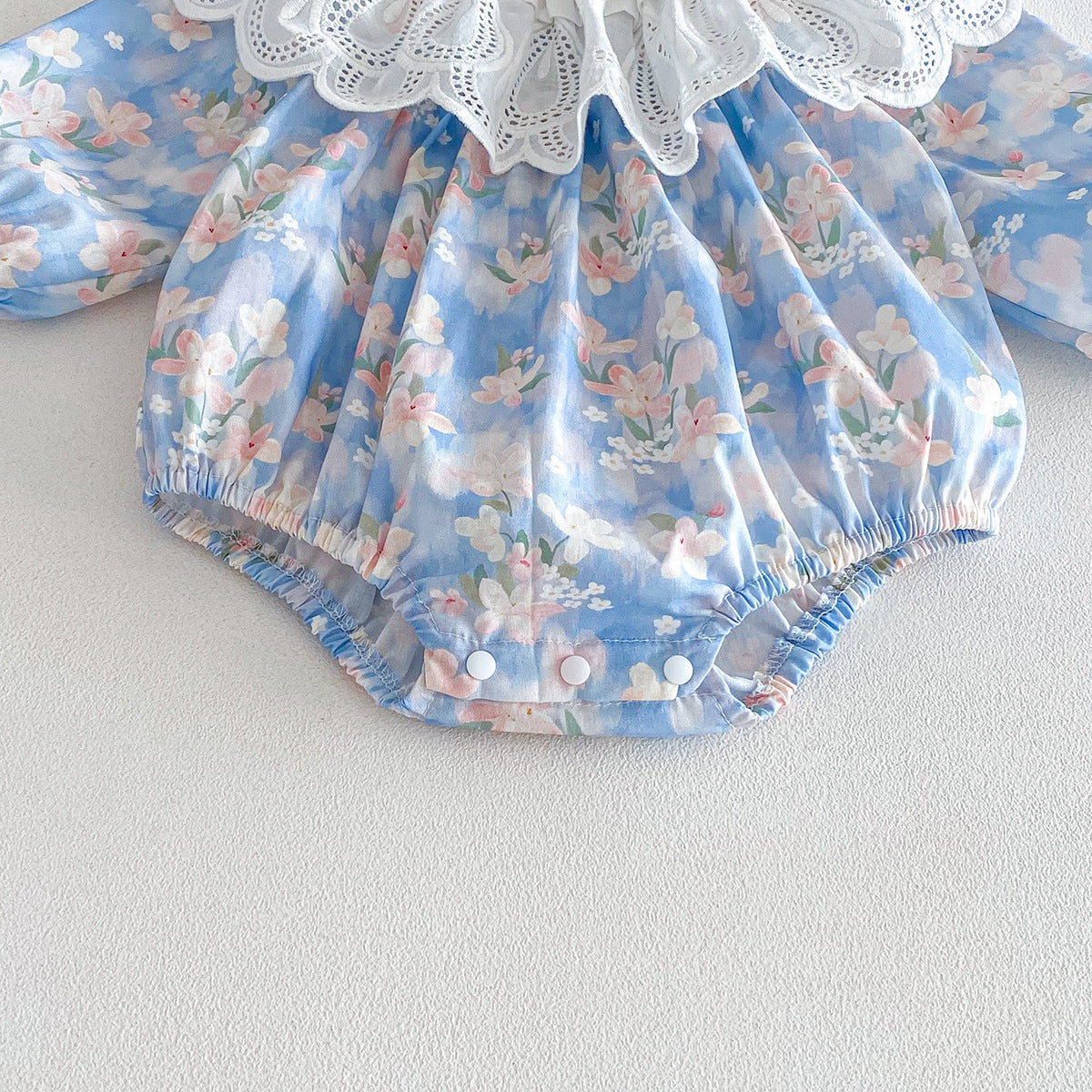 （Pre Order 2 Weeks）Sisters Fall Blue Floral Print Ruffle Collar Dress&Romper