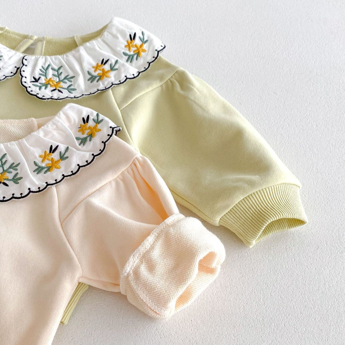 （In Production）Girls Fall Floral Embroidery Sweatshirt Set