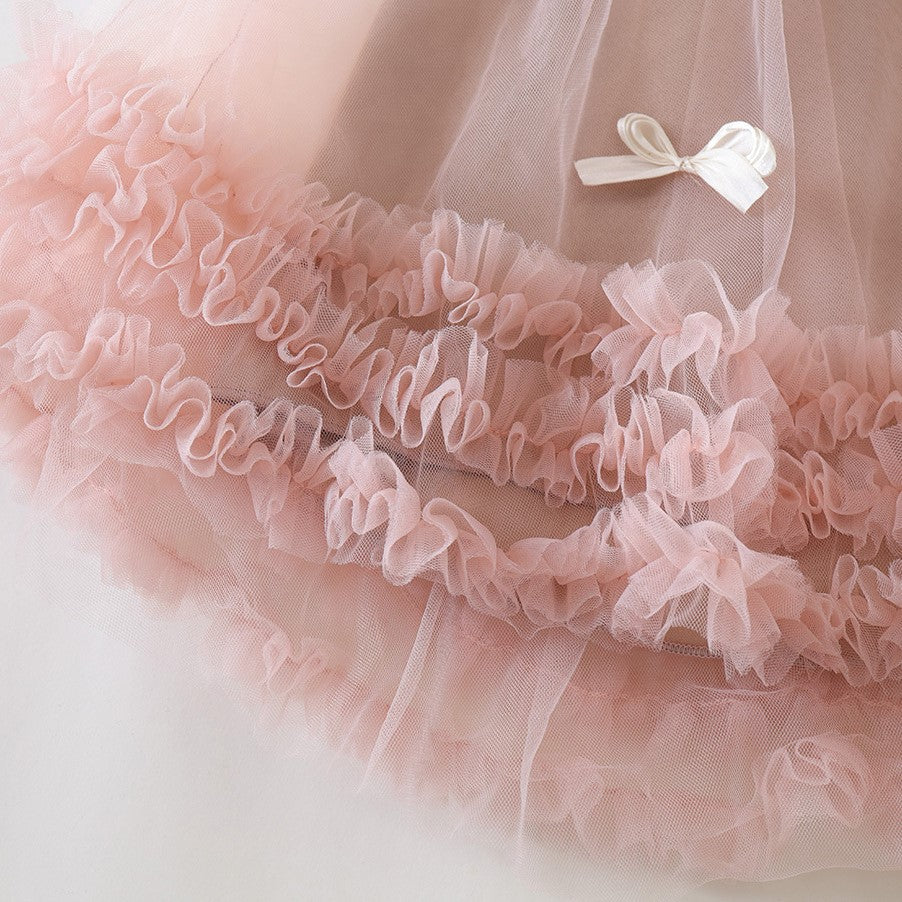 （In Production）Girls Pink Bow Tulle Dress
