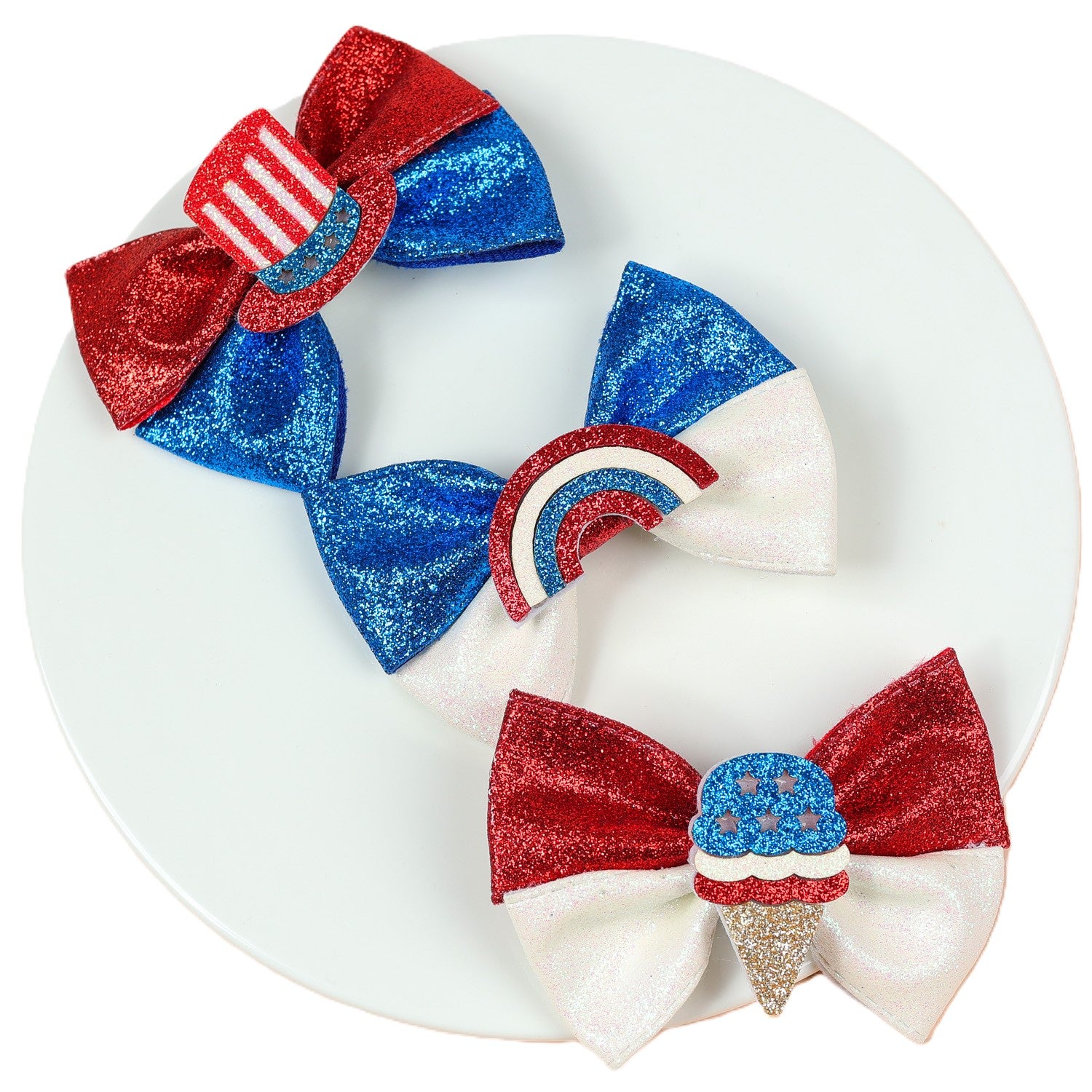 （Pre Order）Girls Patriotic Faux Leather Glitter Hair Clip