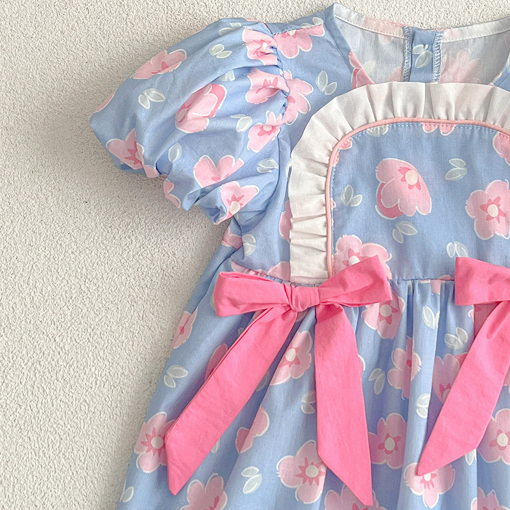 （In Production）Sisters Spring&Summer Floral Print Bow Dress,Romper