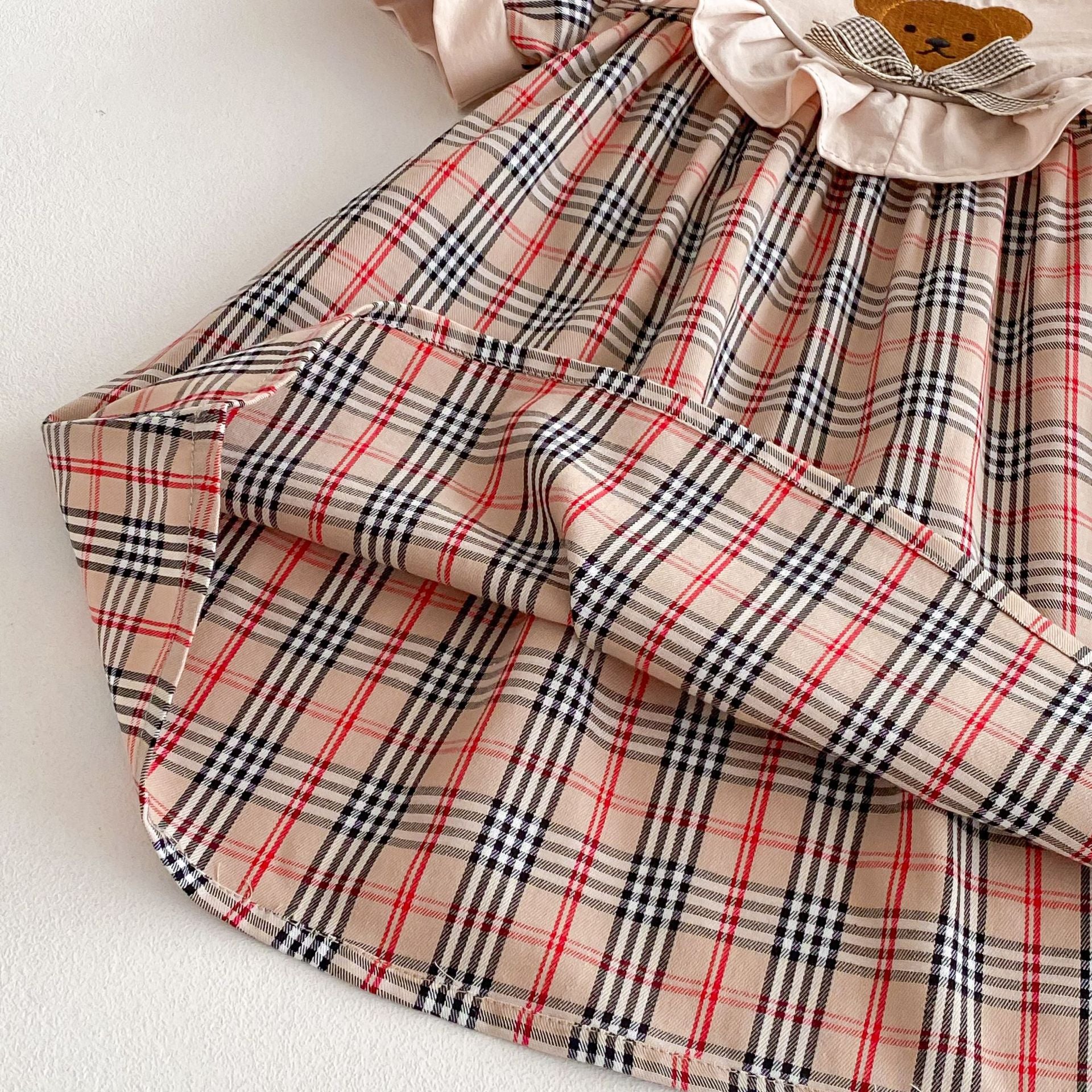 （Pre Order 2 Weeks）Girls Fall Bear Embroidery Ruffle Dress