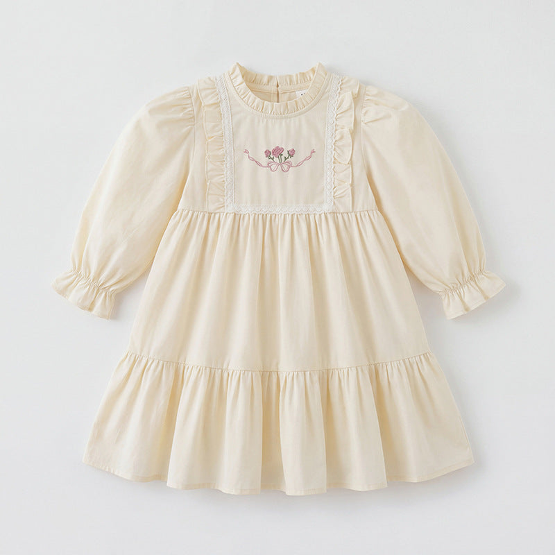 （Pre Order 2 Weeks）Girls Fall Floral Embroidery Ruffle Dress
