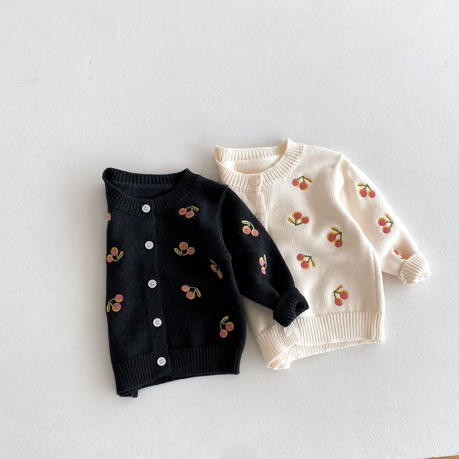 （Pre Order 2 Weeks）Girls Fall Cherry Embroidery Knitted Cardigan