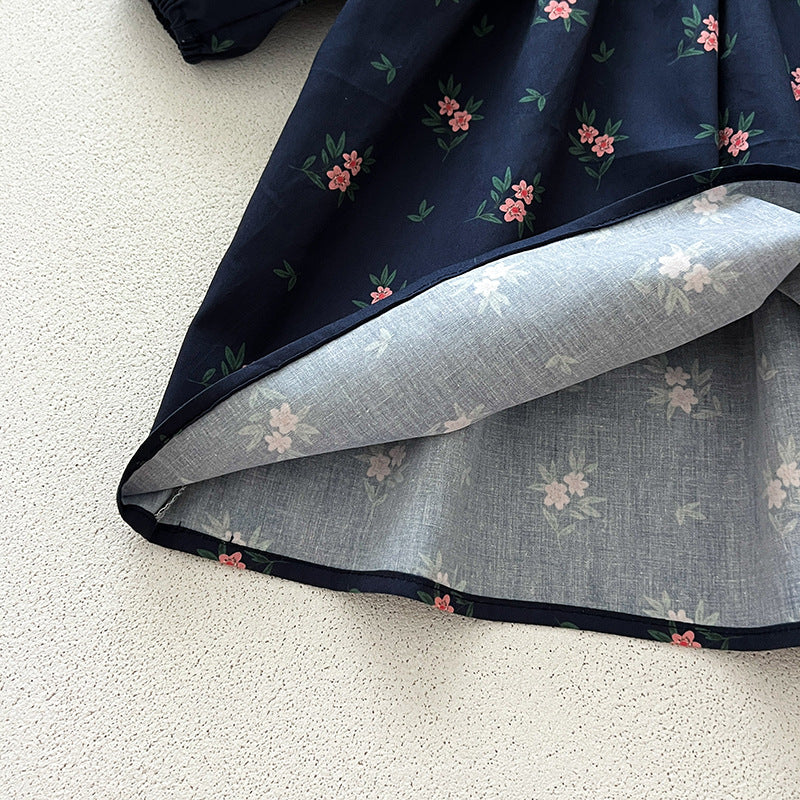 （In Production）Sisters Fall Navy Floral Print Dress&Romper