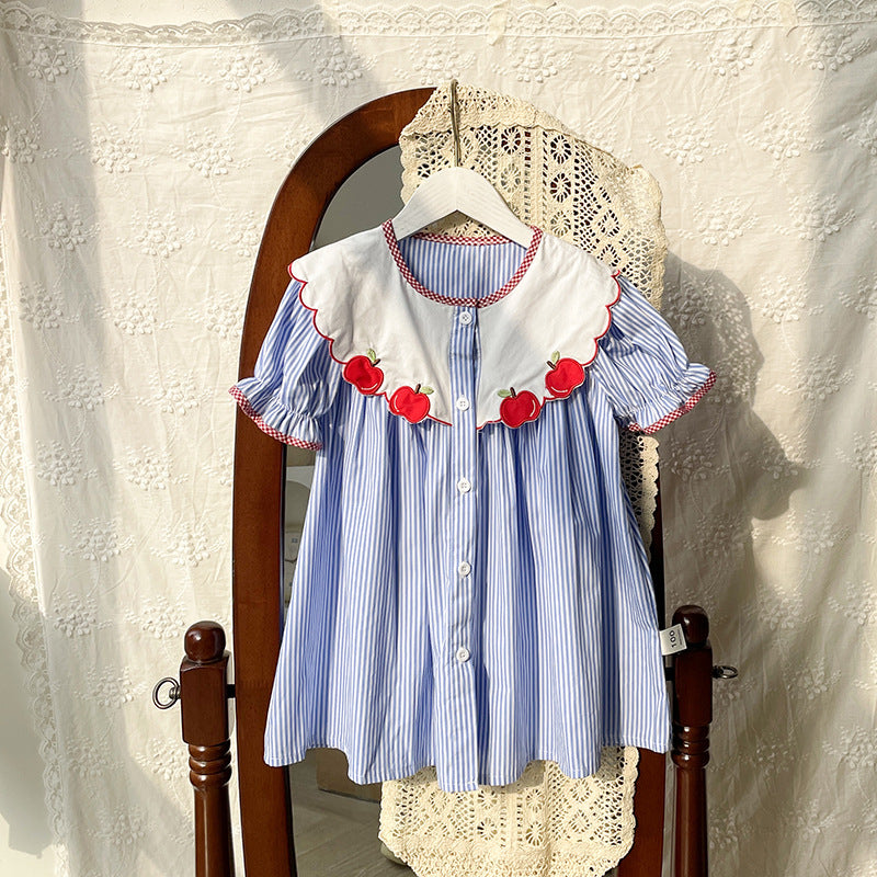 （In Production）Girls Back To School Apple Applique Cotton Dress