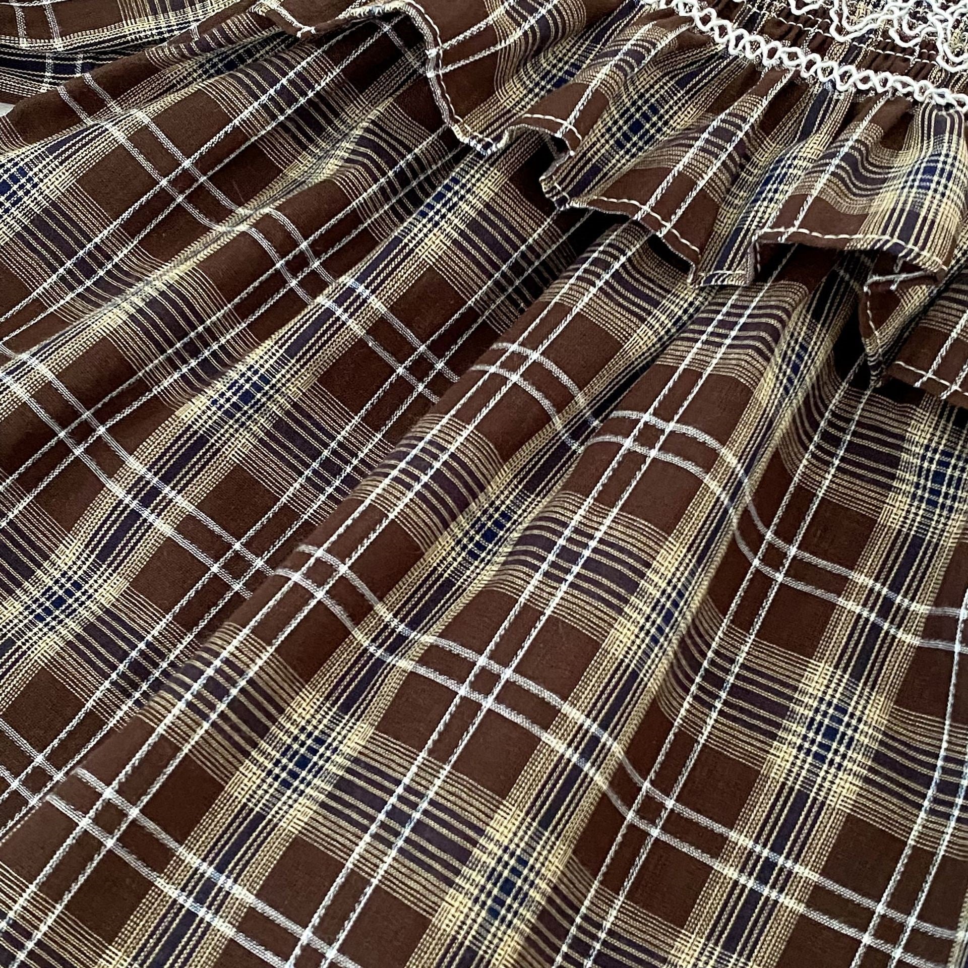 （Pre Order 2 Weeks）Sisters Fall Brown Plaid Smocked Dress&Romper