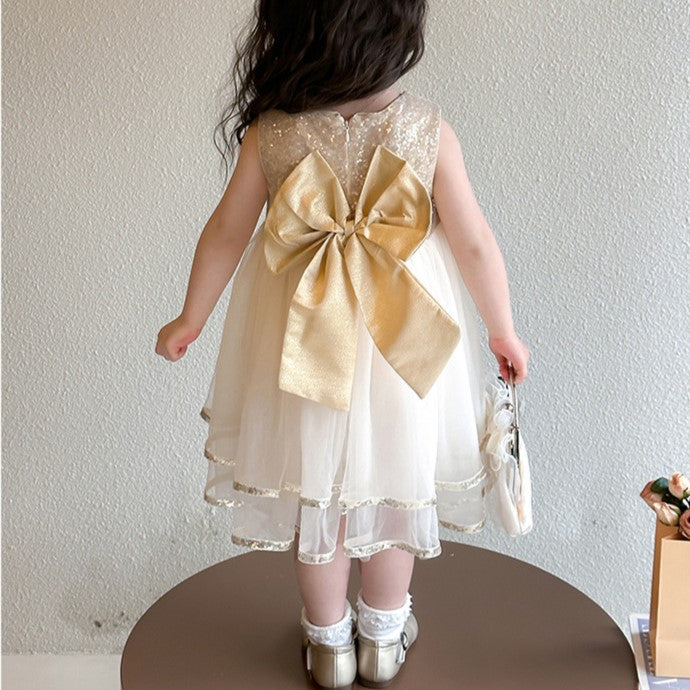 （In Production）Girls Spring&Summer Champagne Sequin Tulle Dress