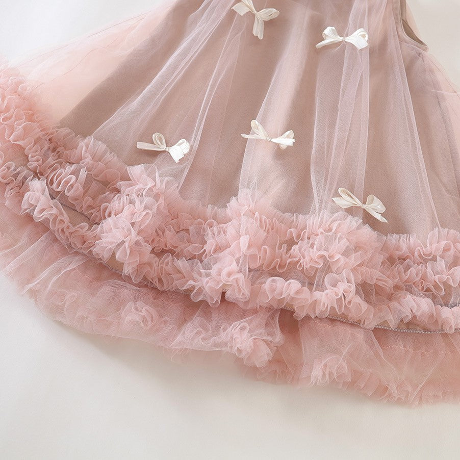（In Production）Girls Pink Bow Tulle Dress
