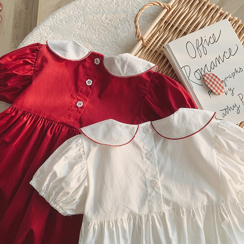 （In Production）Girls Spring&Summer Mushroom Embroidery Baby Collar Dress