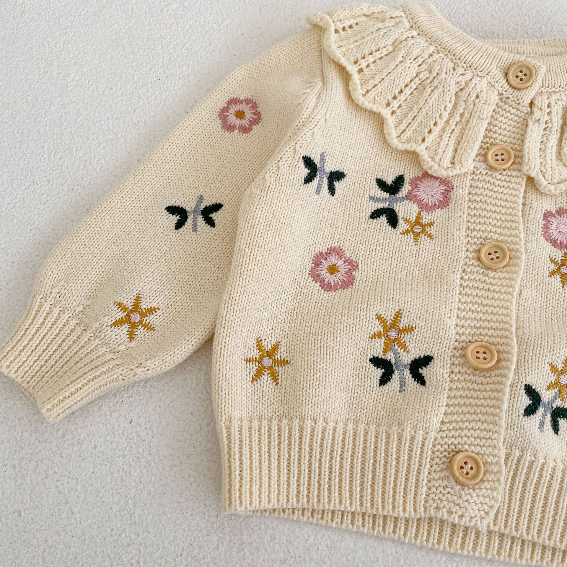 （Pre Order 2 Weeks）Toddler Girls Floral Embroidery Knitted Cardigan