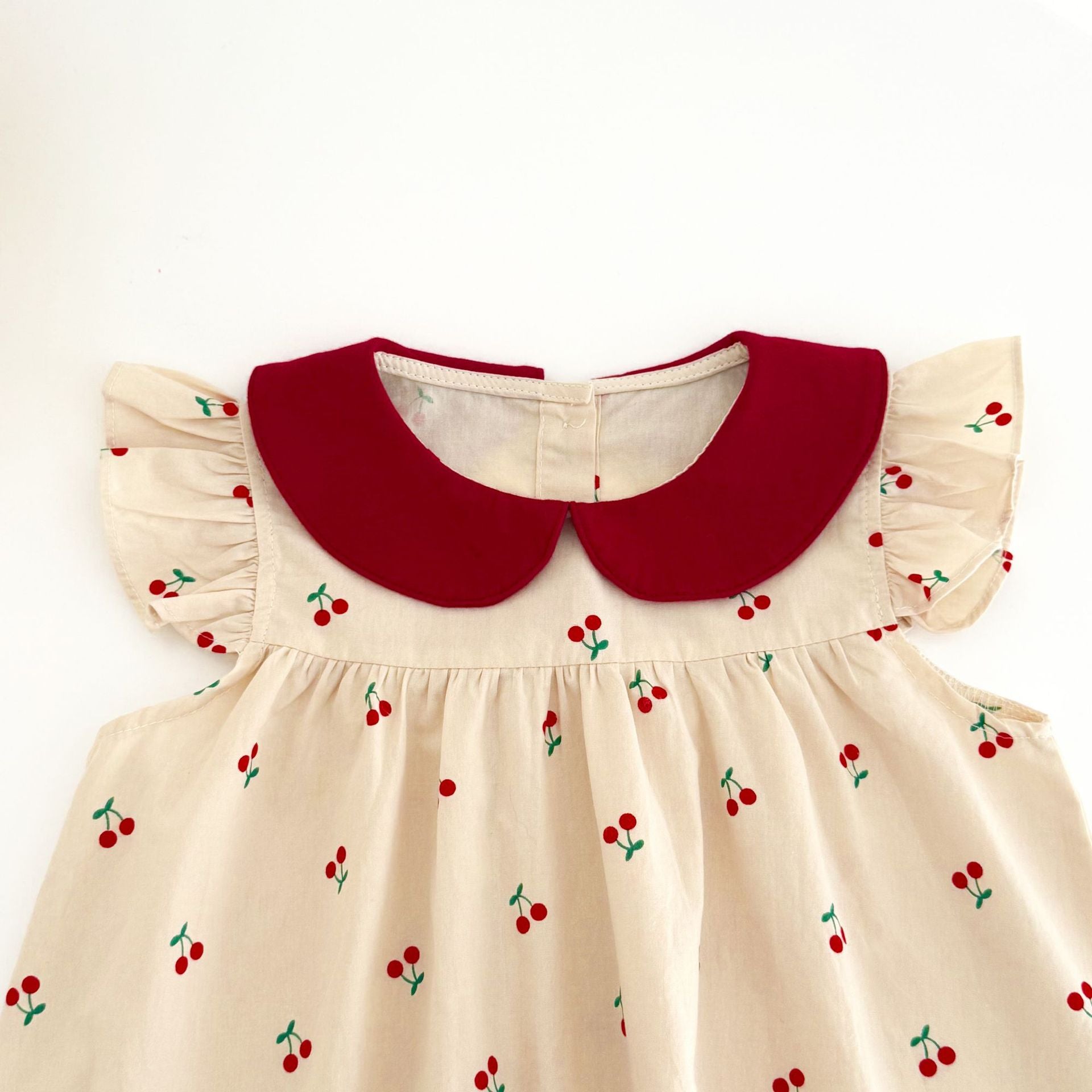 （In Production）Girls Spring&Summer Cherry Print Flying Sleeves Dress