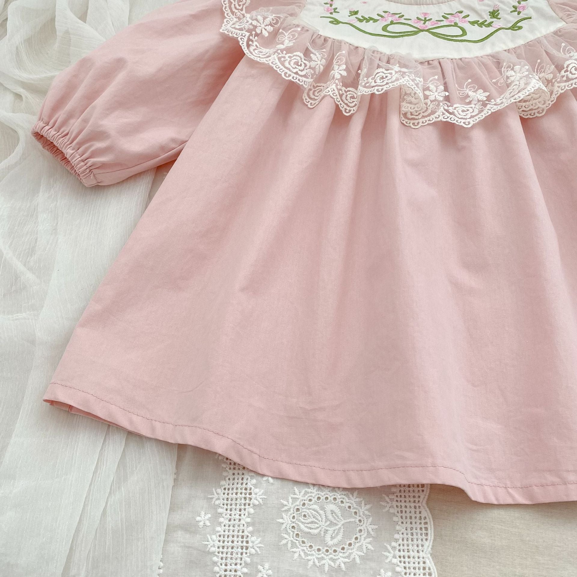 （Pre Order 2 Weeks）Sisters Fall Embroidery Lace Ruffle Dress&Romper