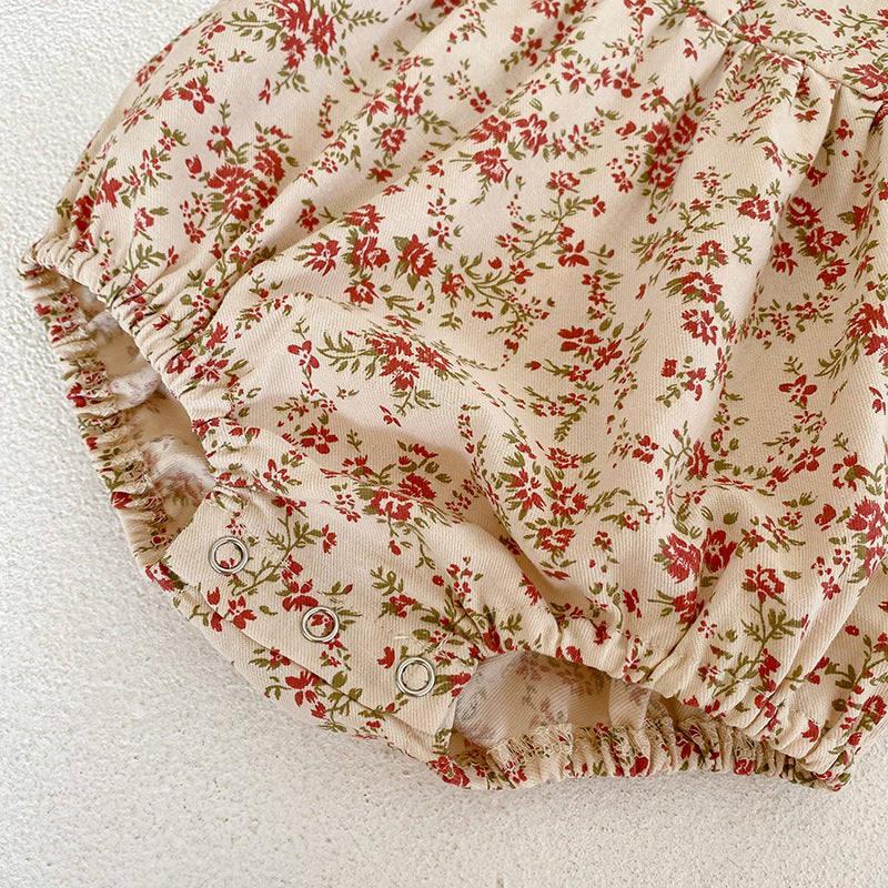 （In Production）Sisters Fall Floral Print Doll Collar Dress&Romper