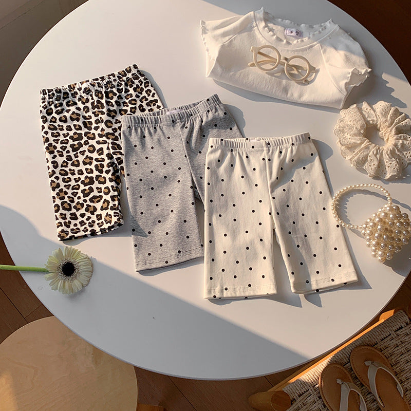 （In Production）Girls Summer Dot&Leopard Print Cotton Cycling Pants