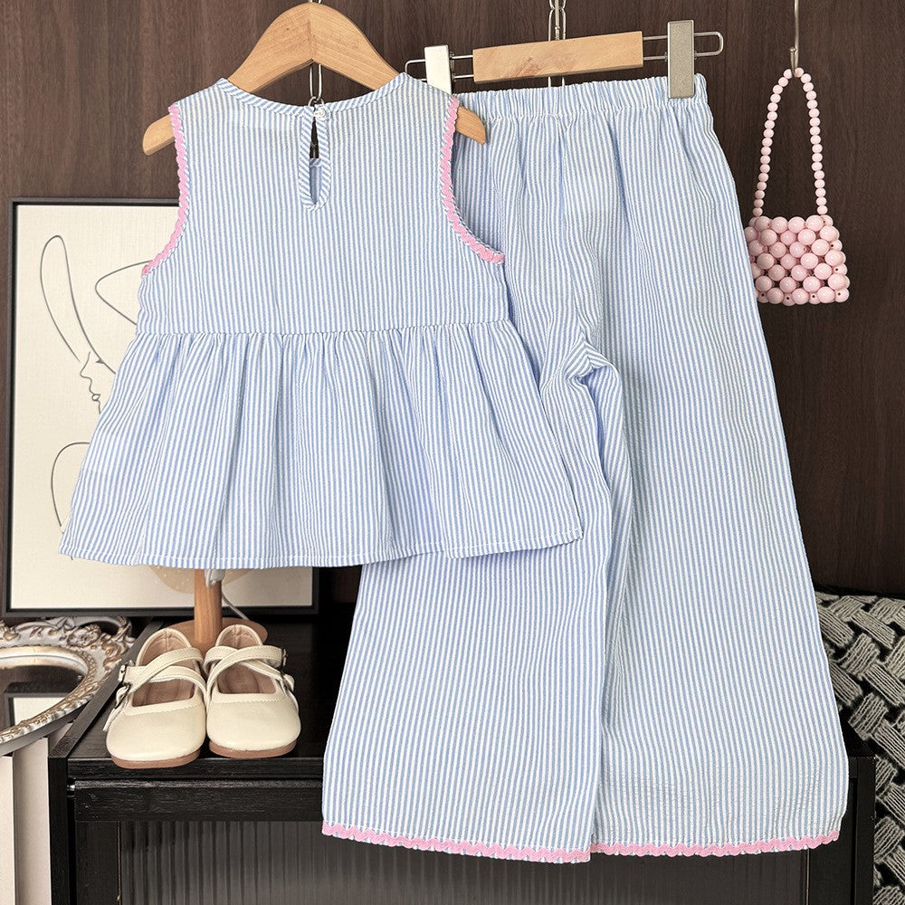 （In Production）Girls Spring&Summer Bow Embroidery Outfit Set