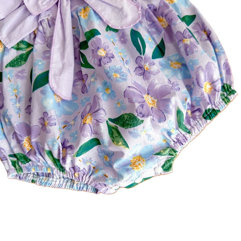 （Pre Order）Toddler Girls Spring and Summer Violet Floral Print Romper