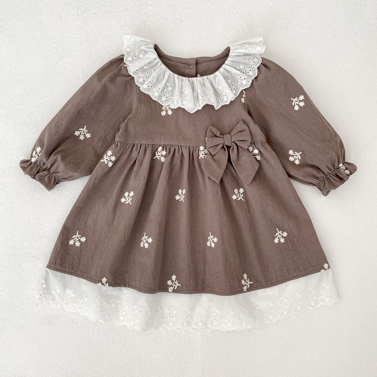 （Pre Order 2 Weeks）Sisters Fall Floral Embroidery Bow Lace Dress&Romper