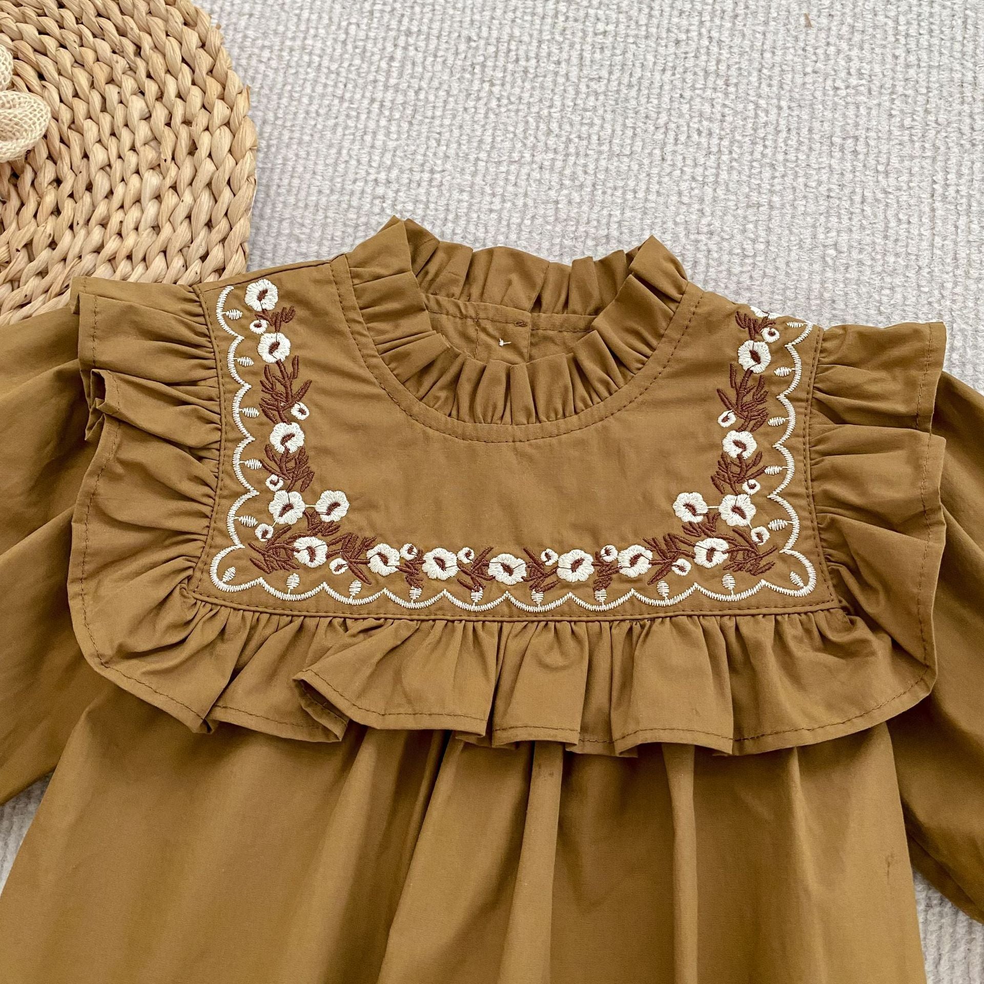 （Pre Order 2 Weeks）Sisters Fall Floral Embroidery Ruffle Dress&Romper