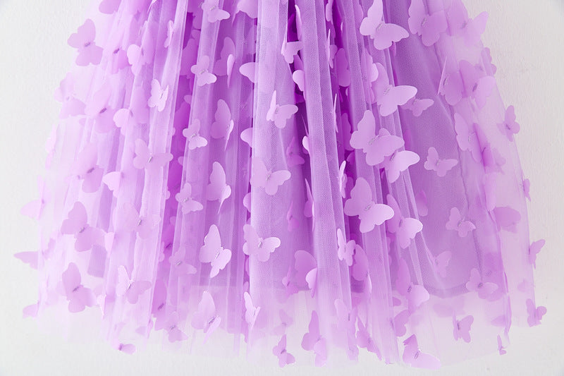 (Pre Order)Girls Embroidered Butterfly Suspender Skirt Dress